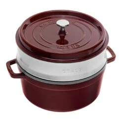 Staub in Italia 18 Staub Cocotte Con Cestello A Vapore Rotonda - 26 Cm, Granatina