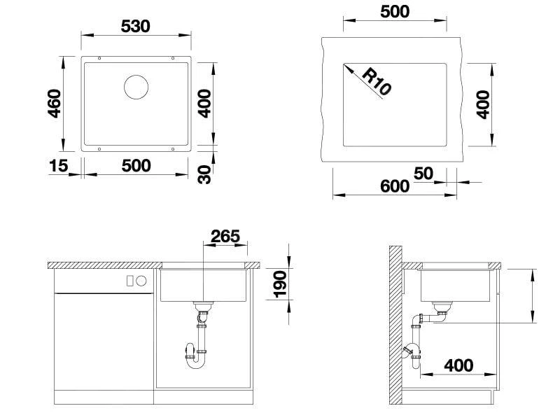 Blanco Subline 500 - Lavello In Silgranit, 530x460 Mm, InFino, Nero 525995 4 Blanco Subline 500 - Lavello In Silgranit, 530x460 Mm, InFino, Nero 525995 - immagine 2