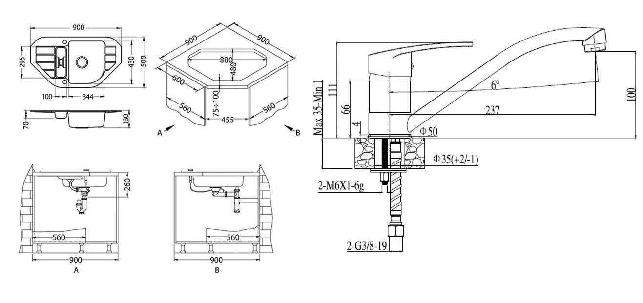 Alveus Set - Set Lavello Niagara 60 E Miscelatore Nina, Carbon SETA155 4 Alveus Set - Set Lavello Niagara 60 E Miscelatore Nina, Carbon SETA155 - immagine 2
