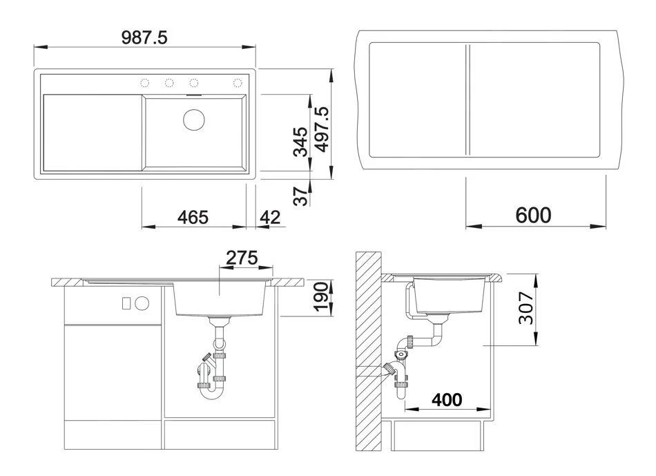 Blanco Zenar XL 6 - Lavello In Silgranit, 988x498 Mm, Con Comando Remoto Dello Scarico, InFino, Bianco Fine 527191 4 Blanco Zenar XL 6 - Lavello In Silgranit, 988x498 Mm, Con Comando Remoto Dello Scarico, InFino, Bianco Fine 527191 - immagine 2